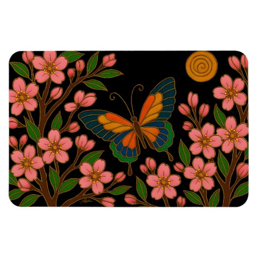 Schmetterling Kirschblüten Mond Magnet (Horizontal)