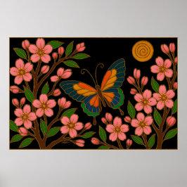 Schmetterling Kirschblüten Mond Poster