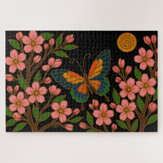 Schmetterling Kirschblüten Mond Puzzle (Horizontal)