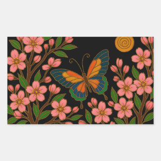 Schmetterling Kirschblüten Mond Rechteckiger Aufkleber