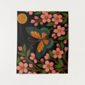 Schmetterling Kirschblüten Mond Wandteppich (Vorderseite)