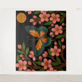 Schmetterling Kirschblüten Mond Wandteppich (Vorderseite)