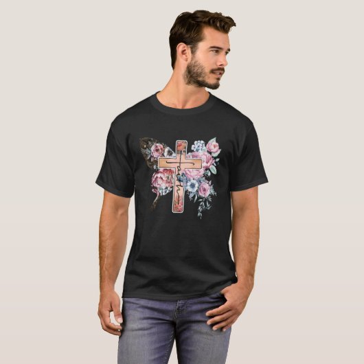 Schmetterling Kreuz Glaube Blumengott Jesus Christ T-Shirt (Vorne ganz)