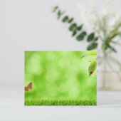 Schmetterling & Ladybug über Gras Postkarte (Stehend Vorderseite)