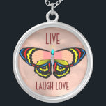 SCHMETTERLING - LEBEN LACHEN-LIEBE VERSILBERTE KETTE<br><div class="desc">Bunter Schmetterling - Live-, Lachen- und Liebeprodukt</div>