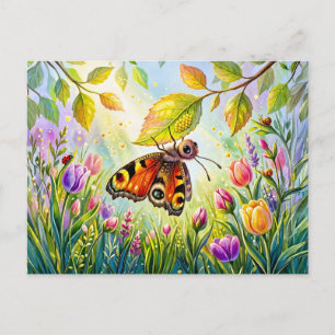 Schmetterling legt Eier unter ein Blatt Postkarte