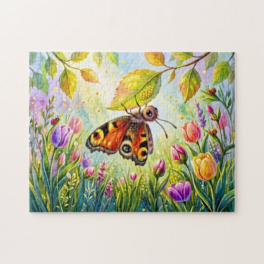 Schmetterling legt Eier unter ein Blatt Puzzle (Horizontal)
