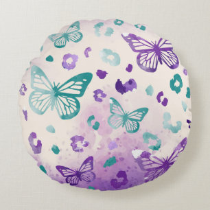 Schmetterling Leopard Lila Grau Muster Rundes Kissen