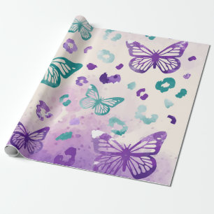 Schmetterling Leopard Lila weiß Geschenkpapier