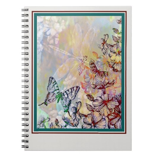 Schmetterling, Libelle und Blumen Notizblock (Vorderseite)
