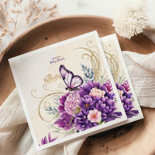 Schmetterling Lila Blütenpinsel Girl Way Babydusch Serviette