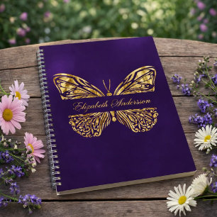 Schmetterling lila gold elegant Name Notizblock