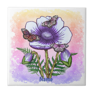 Schmetterling lila Mohn Fliese