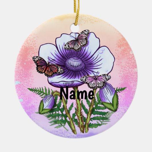 Schmetterling Lila Mohn Keramik Ornament (Vorne)
