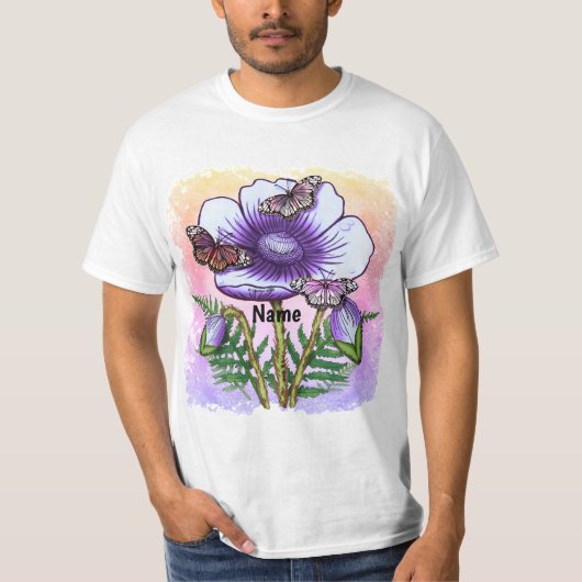 Schmetterling lila Mohn  T-Shirt (Vorderseite)