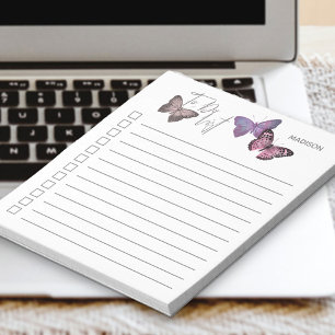 Schmetterling Lila und Grau Personalisierte Checkl Notizblock