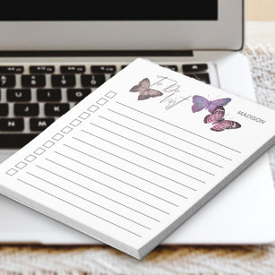 Schmetterling Lila und Graue Personalisierte Check Notizblock