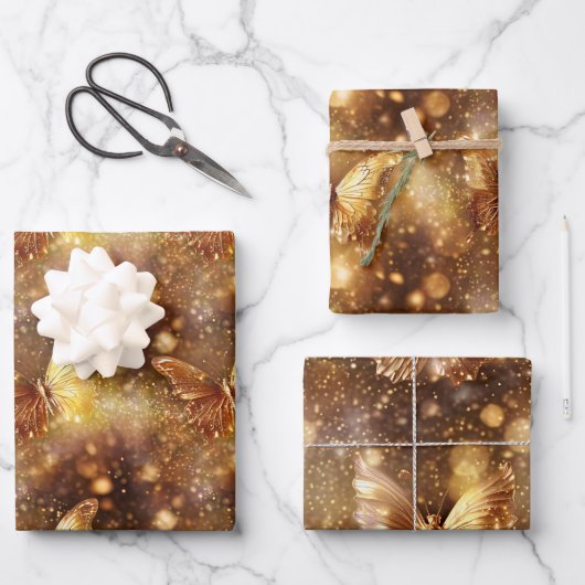 Schmetterling magisches verzaubertes Muster Gold n Geschenkpapier Set (Vorderseite)