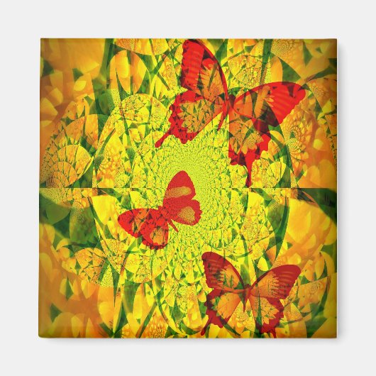 Schmetterling Mandala Quadrat Magnet (Vorne)