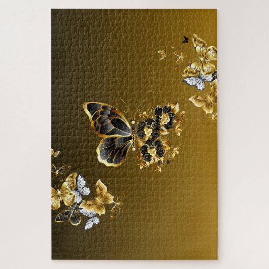 Schmetterling Midnight Gold – Botanischer Glanz Puzzle (Vertikal)