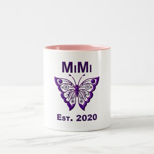 Schmetterling Mimi "Est 2020" Zweifarbige Tasse (Mittel)