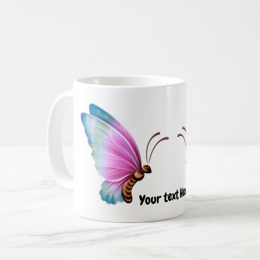 Schmetterling mit bearbeitbarem Text Kaffeetasse (Vorderseite Links)