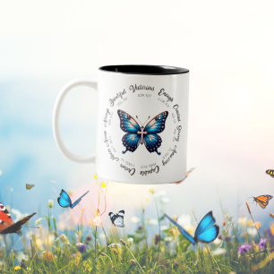 Schmetterling mit Bibelversen-Tasse Zweifarbige Tasse
