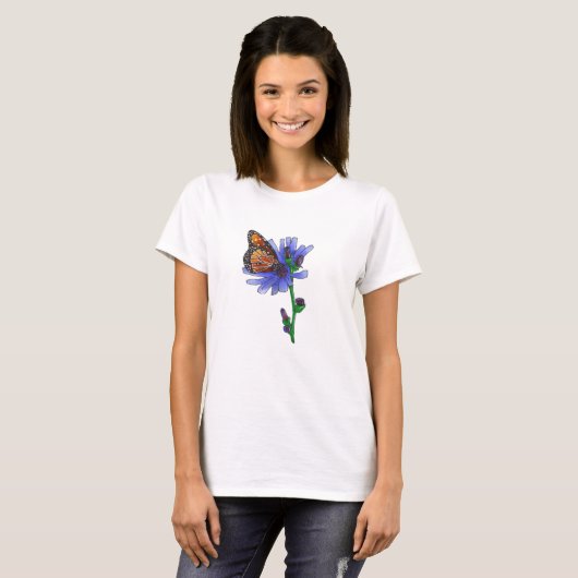 Schmetterling mit blauer Blume T-Shirt (Vorne ganz)