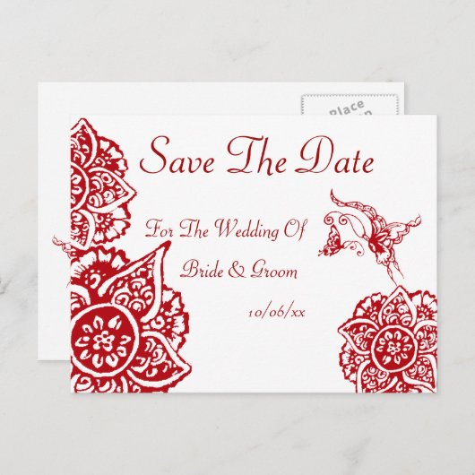 Schmetterling mit Blume(Henna)(rot) Ankündigungspostkarte (Vorne/Hinten)