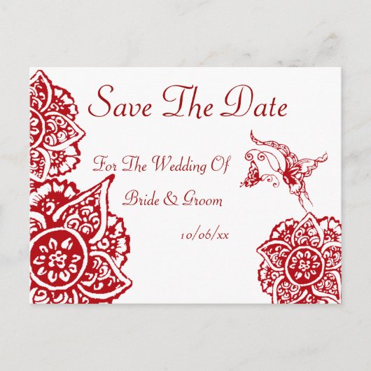 Schmetterling mit Blume(Henna)(rot) Ankündigungspostkarte (Vorderseite)