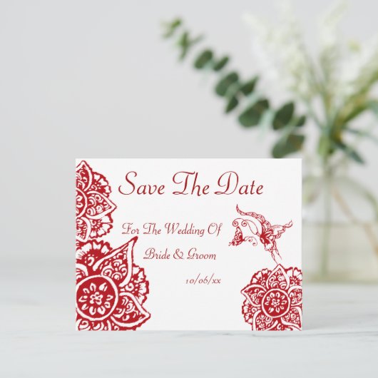 Schmetterling mit Blume(Henna)(rot) Ankündigungspostkarte (Stehend Vorderseite)