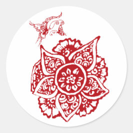 Schmetterling mit Blume(Henna)(rot) Runder Aufkleber