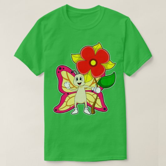 Schmetterling mit Blume T-Shirt (Design vorne)