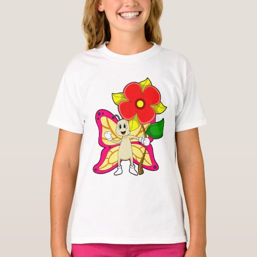 Schmetterling mit Blume T-Shirt (Vorderseite)