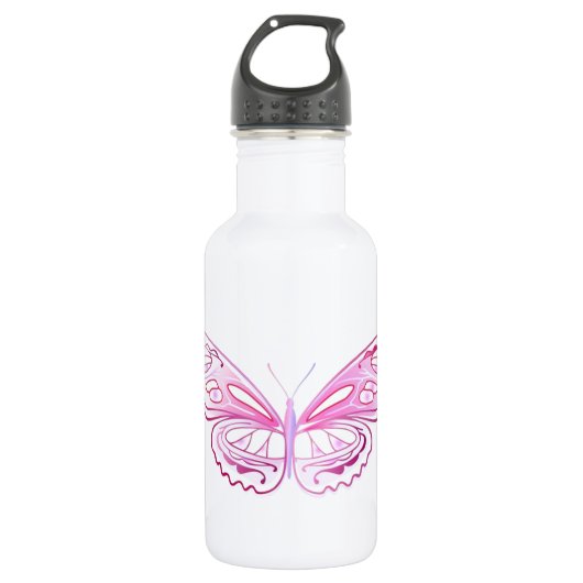 Schmetterling mit Blumen Edelstahlflasche (Vorderseite)