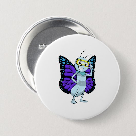 Schmetterling mit Brille Button (Vorne & Hinten)