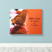 Schmetterling mit dem inspirierenden Zitat Gottes Leinwanddruck (Insitu (Holzboden))