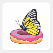 Schmetterling mit Donut Quadratischer Aufkleber (Vorderseite)