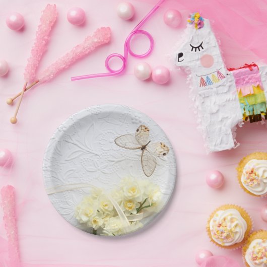 Schmetterling mit Federblumen Papierplatte Pappteller (Party)