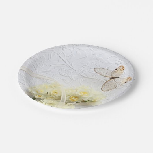 Schmetterling mit Federblumen Papierplatte Pappteller (Schrägansicht)