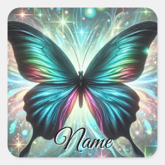 Schmetterling mit galaktischem Glühen und glühende Quadratischer Aufkleber (Vorderseite)