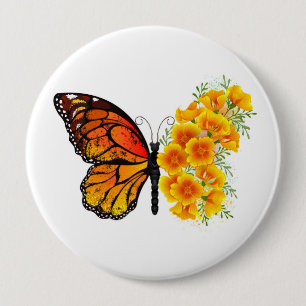 Schmetterling mit gelbem Kalifornischen Klatschmoh Button