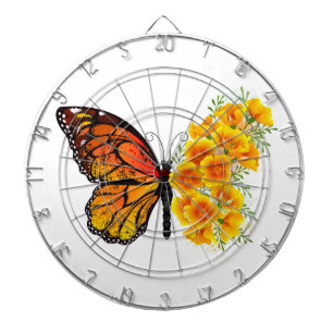 Schmetterling mit gelbem Kalifornischen Klatschmoh Dartscheibe