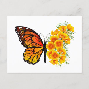 Schmetterling mit gelbem Kalifornischen Klatschmoh Feiertagspostkarte