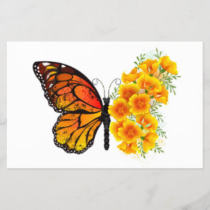 Schmetterling mit gelbem Kalifornischen Klatschmoh Flyer