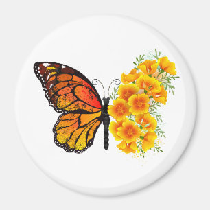 Schmetterling mit gelbem Kalifornischen Klatschmoh Magnet