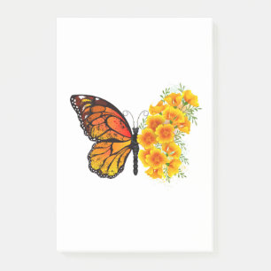 Schmetterling mit gelbem Kalifornischen Klatschmoh Post-it Klebezettel