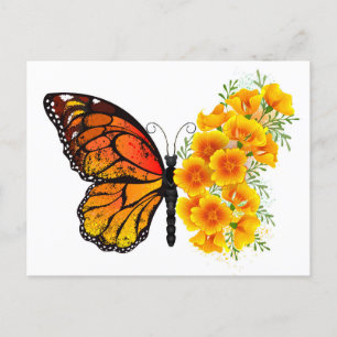Schmetterling mit gelbem Kalifornischen Klatschmoh Postkarte
