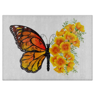 Schmetterling mit gelbem Kalifornischen Klatschmoh Schneidebrett