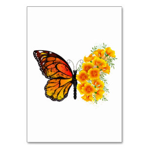 Schmetterling mit gelbem Kalifornischen Mohn Tischnummer